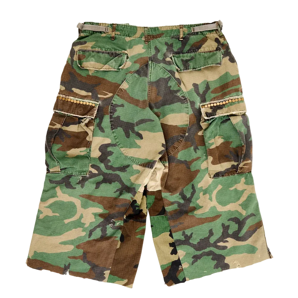 Elongated Cargo Camo Shorts