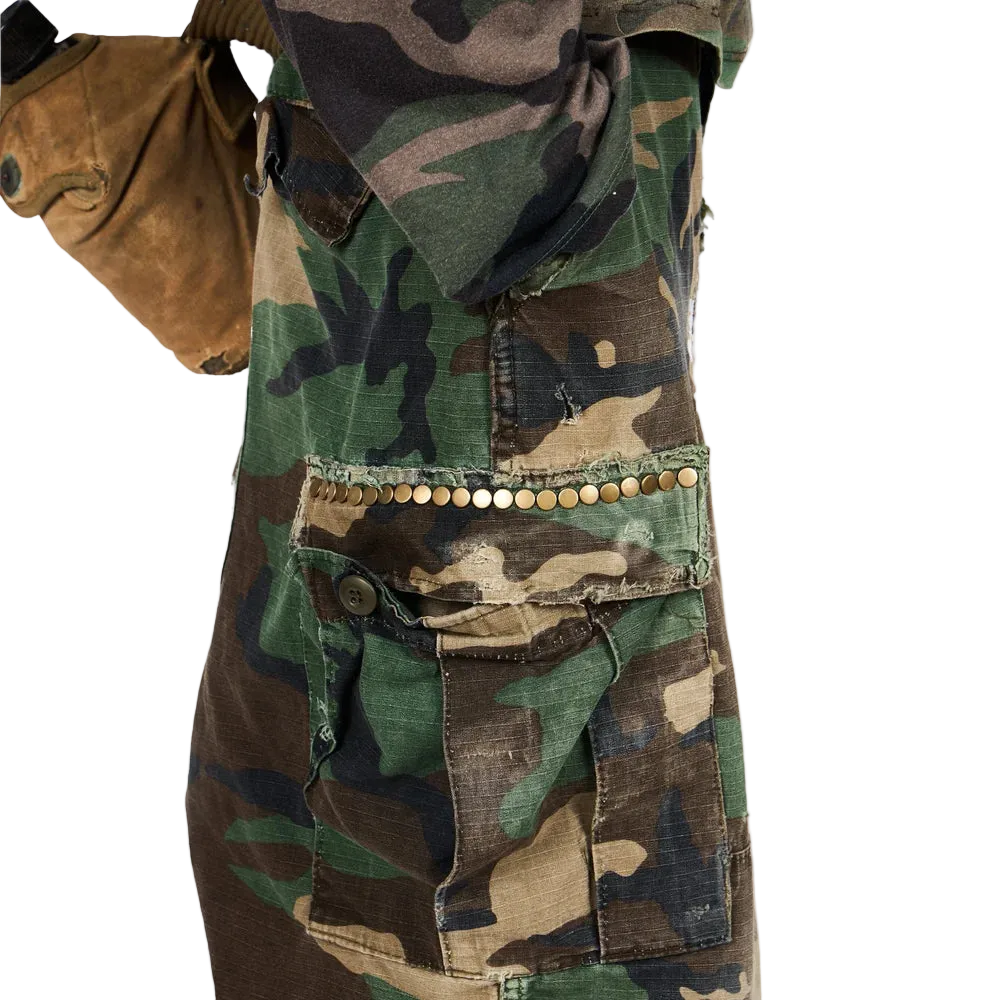 Elongated Cargo Camo Shorts
